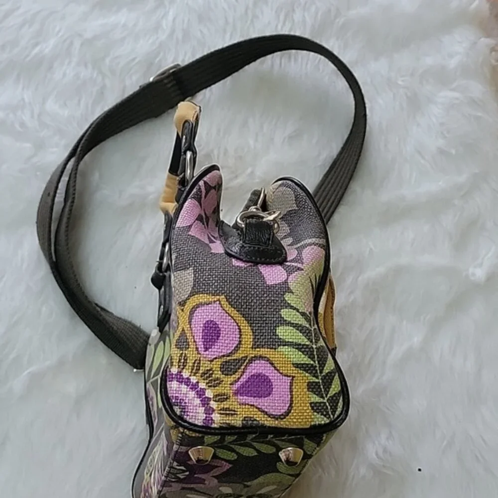 SPARTINA 449 Linen Purple Green Floral Printed Boho Preppy Satchel Crossbody Bag